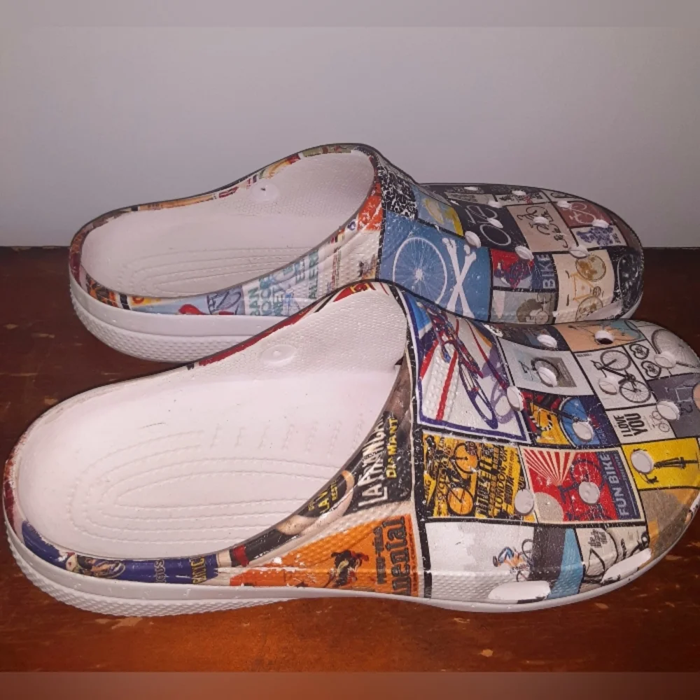 I'd Rather Be Multicolor Bicycle Theme Clogs Slides Men Size 13